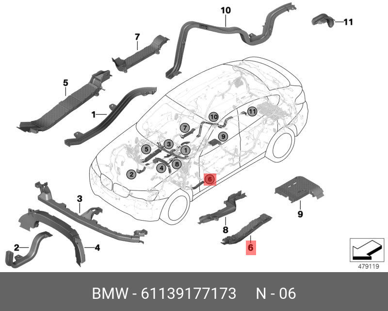 61139177173 BMW Кабельная коробка порог левый передний