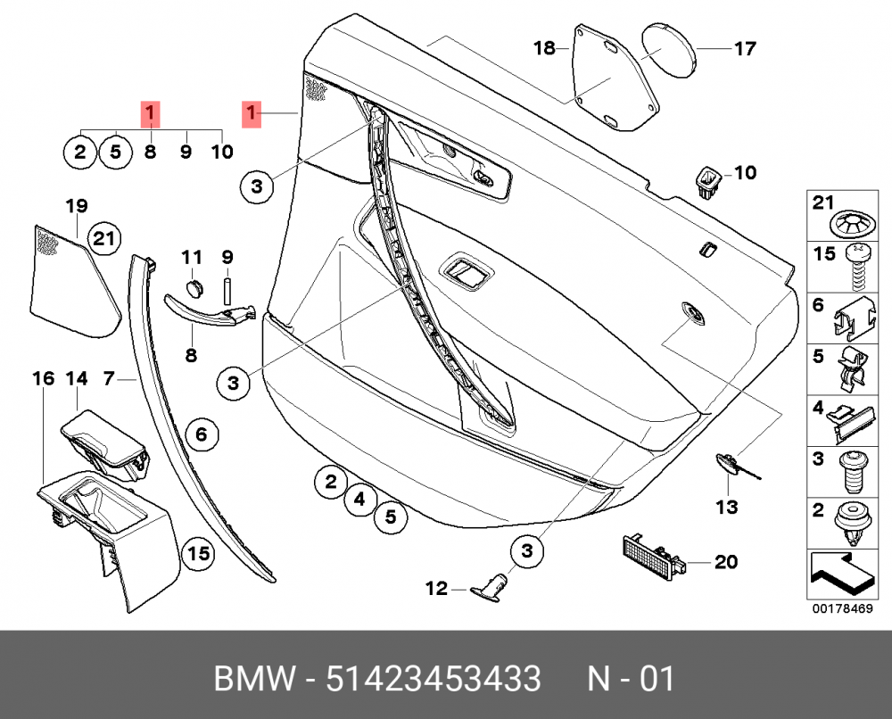 51423453433 BMW Обшивка двери кожа Л Зд