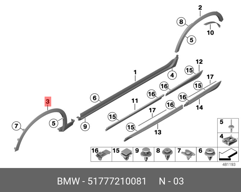 51777210081 BMW Накладка арки колеса Л Пд