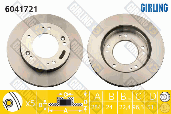 6041721 GIRLING Диск тормозной KIA SPORTAGE 2.0 94-03 передний