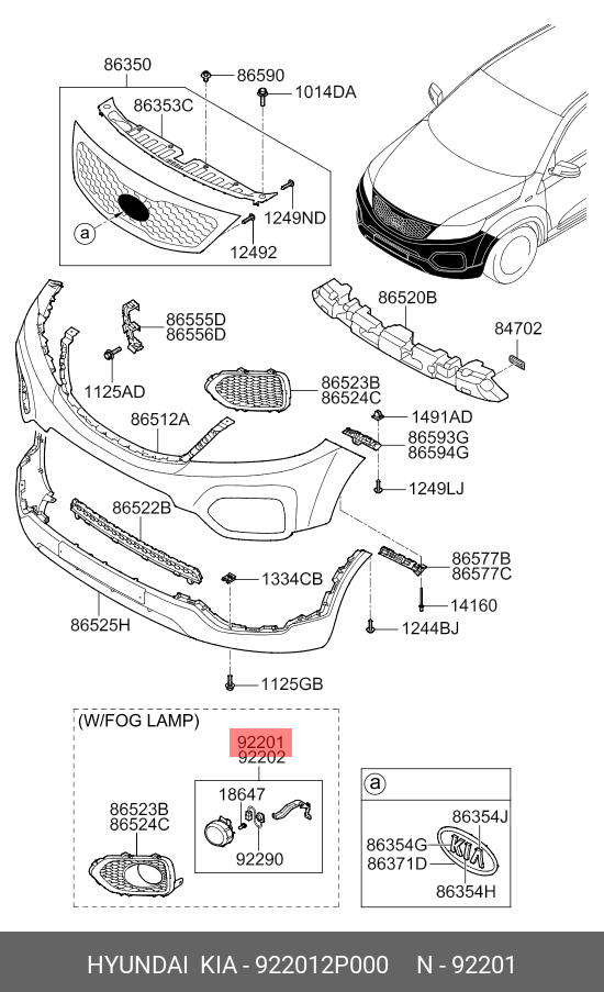 92201-2P000 HYUNDAI KIA Lamp assy-front fog,lh