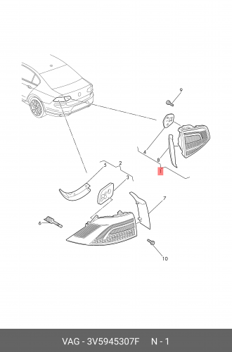 3V5945307F VAG Задний светодиодный фонарь с противотуман. фонарём