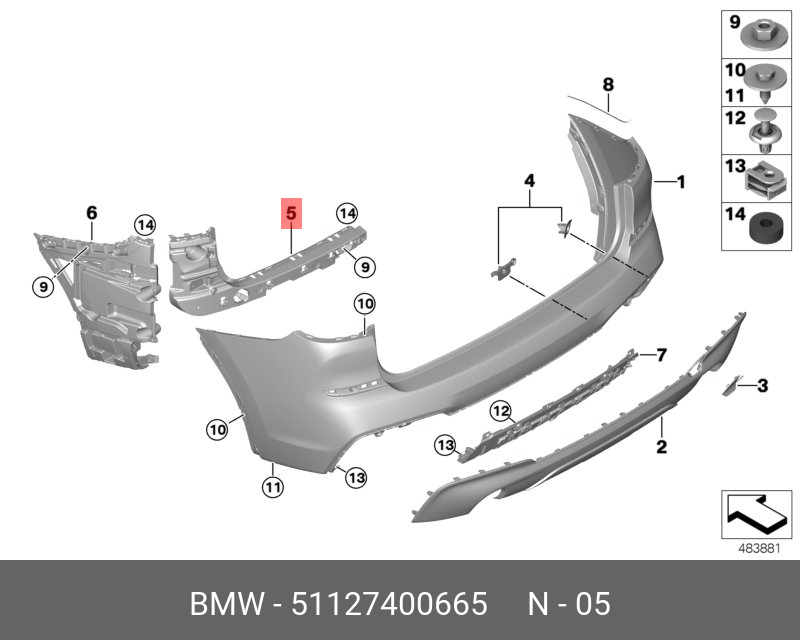 51127400665 BMW Боковая направляющая бампера Л