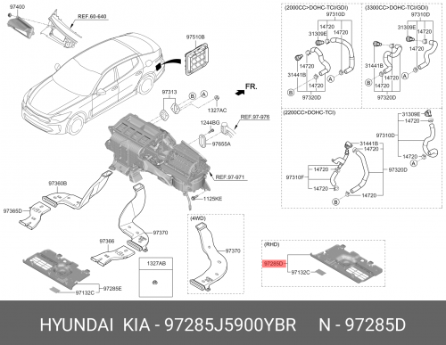 97285-J5900-YBR HYUNDAI KIA Cover assy-under,rh