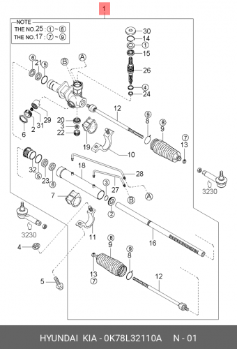 0K78L-32110-A HYUNDAI KIA Коробка передач в сборе-рул. привод с усил.