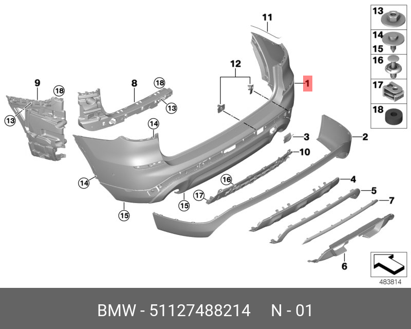 51127488214 BMW Облицовка заднего бампера,загрунтован.
