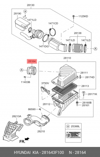 28164-3F100 HYUNDAI KIA Датчик расхода воздуха