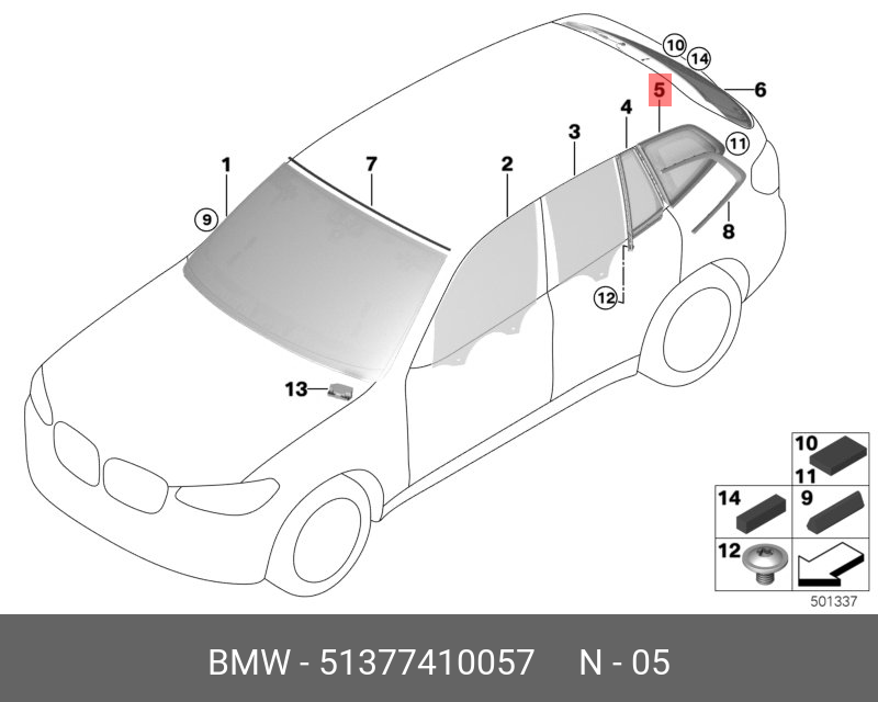 51377410057 BMW Неподвижное боковое стекло Л Зд
