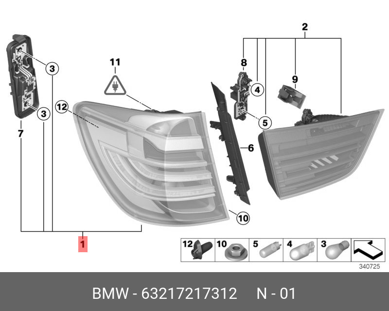 63217217312 BMW Блок задн.фонарей бок.стор.светодиод пр