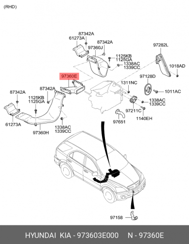 97360-3E000 HYUNDAI KIA Duct-rear heater,no.1