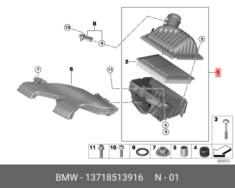13718513916 BMW Глушитель шума всасывания воздуха