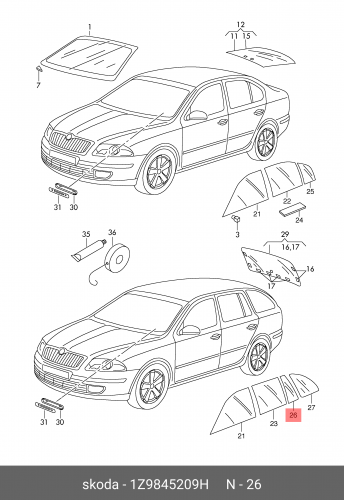 OCTAVIA13STWRQLHX XYG Стекло форточки (уголок) задней левой двери SKODA OCTAVIA 5D WGN 13-20