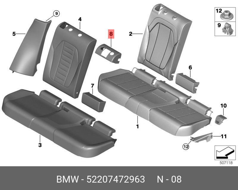 52207472963 BMW Обивка спинки Ср кожа Вх