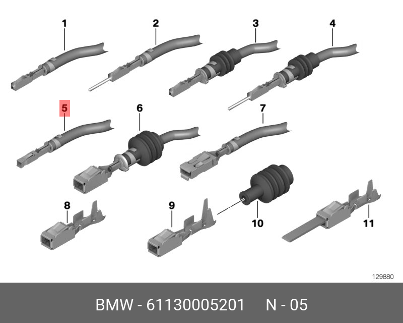 61130005201 BMW Гнездовой контакт MQS с кабелем