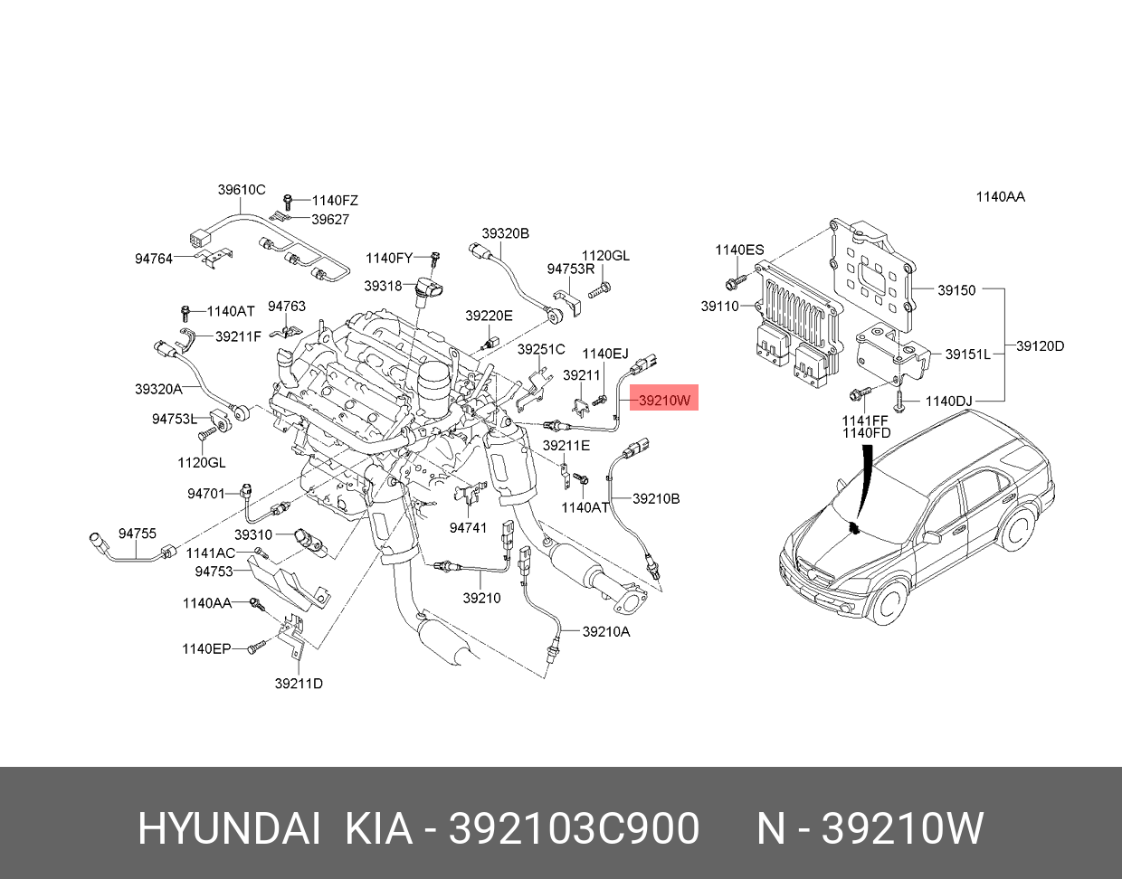 39210-3C900 HYUNDAI KIA Sensor assy-oxygen,frt