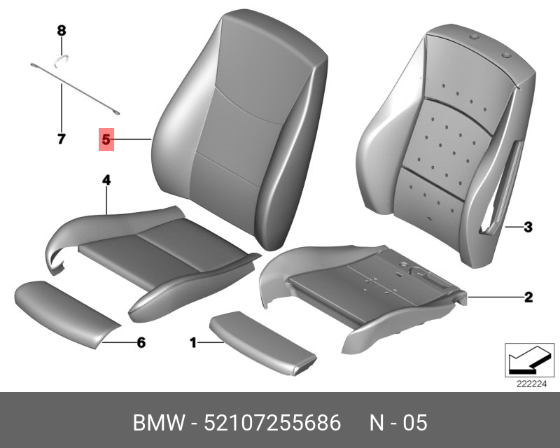 52107255686 BMW Обивка спинки спортивного сиденья кожа П