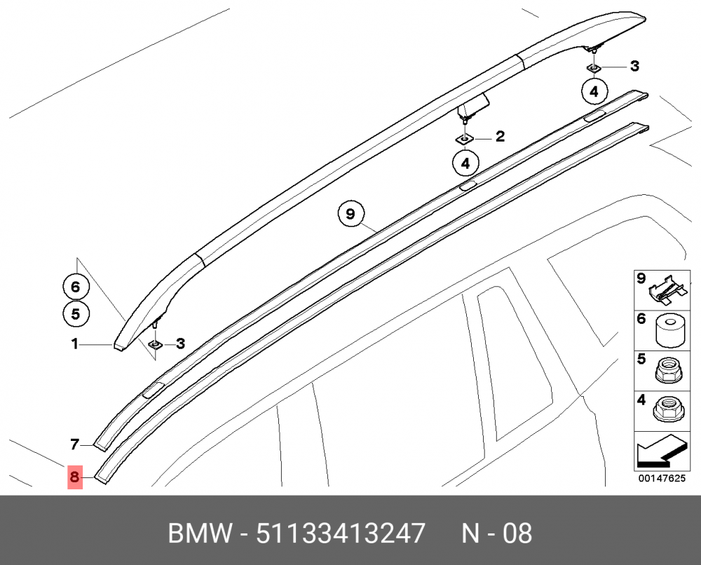 51133413247 BMW Декоративная планка крыши загрунт. Л