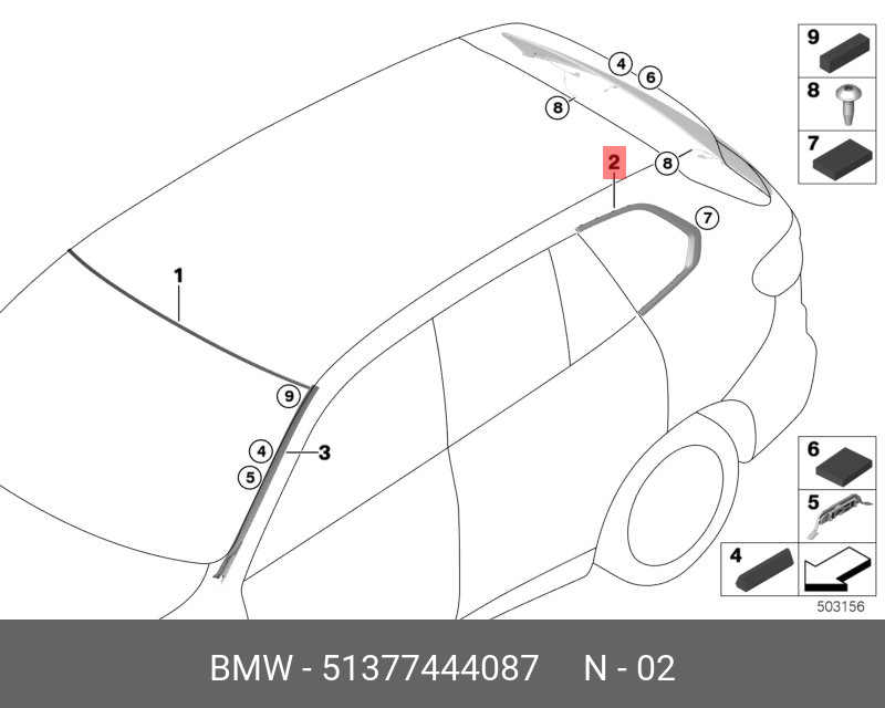 51377444087 BMW Планка бокового стекла Л Зд