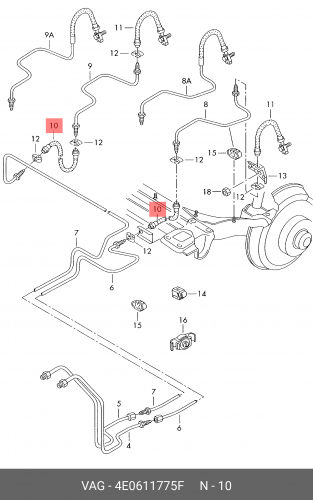 1121135 RC Шланг тормозной зад. AUDI A4,A6,VW Passat 5 95г.> 11.21135