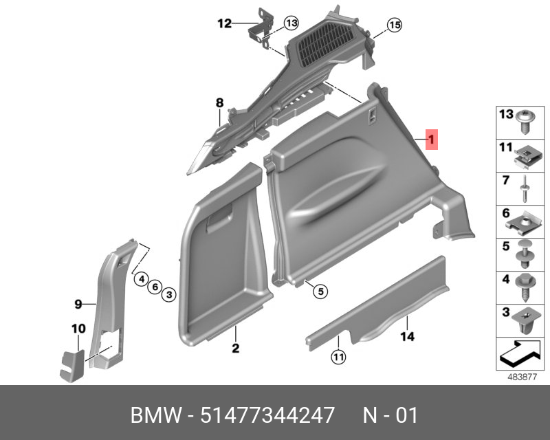 51477344247 BMW Обшивка багажного отделения Л Пд