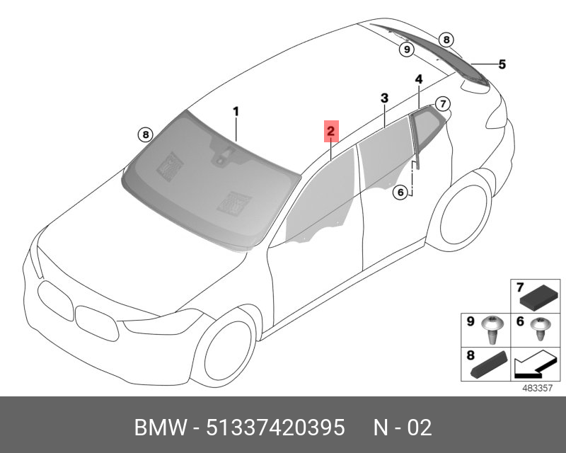 51337420395 BMW Боковое стекло двери Л Пд