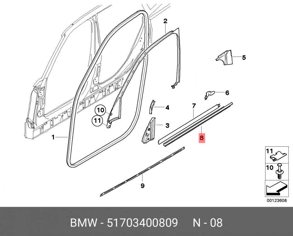 51703400809 BMW Молдинг шахты стекла Наруж двери Л Пд