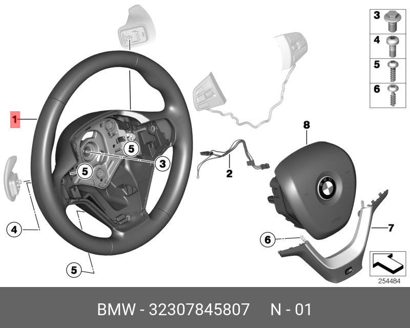 32307845807 BMW Спорт.рул.кол.M, кожа,с переключат