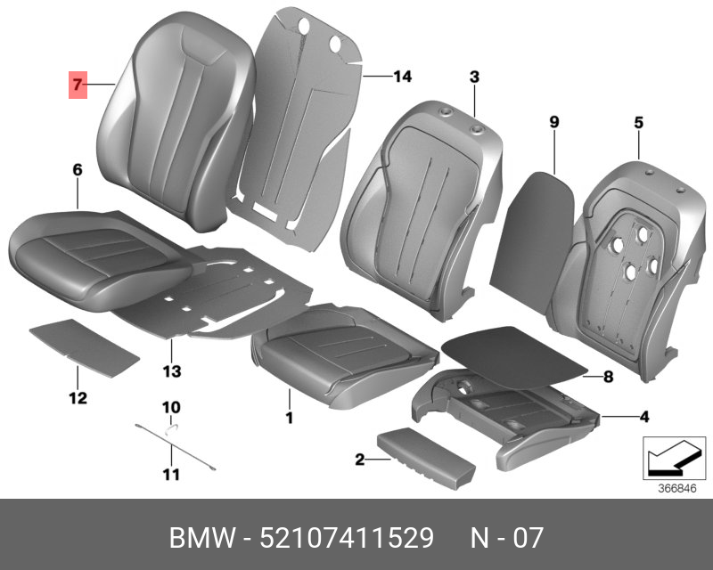 52107411529 BMW Обивка спинки сид.пов.комфортн.кожа Л