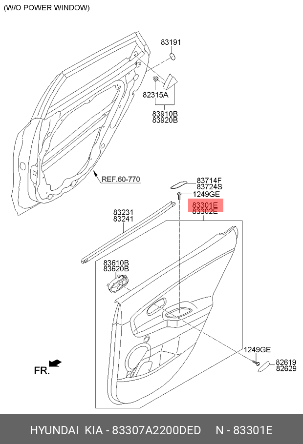 83307-A2200-DED HYUNDAI KIA Panel assy-rear door trim,lh