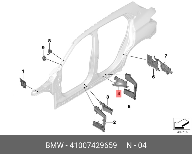 41007429659 BMW Фасонная деталь центральн.стойки Л Внутр