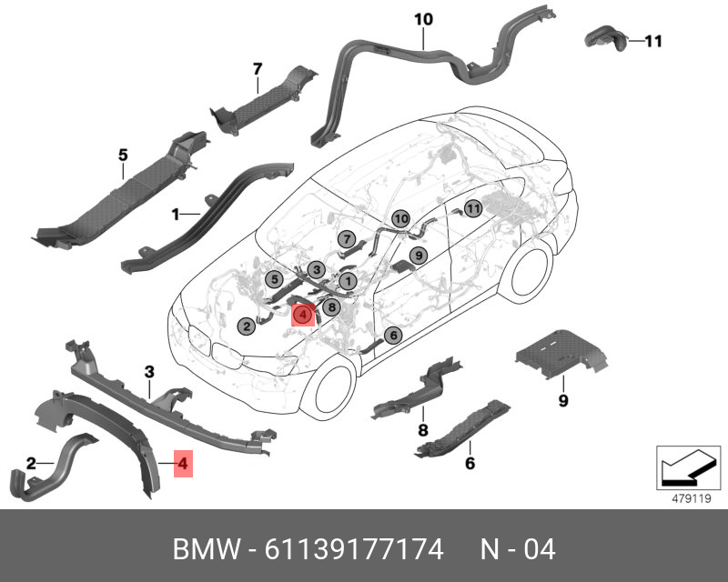 61139177174 BMW Кабельная коробка в щите передка