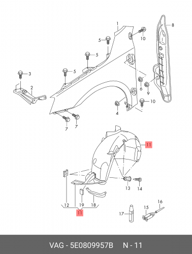 OEM0015PKPR PARTS UNLIMITED Подкрылок передний правый Skoda Octavia 3 A7 2013-2017