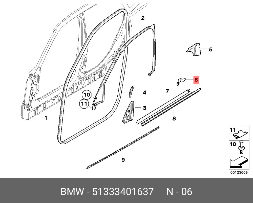 51333401637 BMW Уплотнитель центральной стойки Л Нж