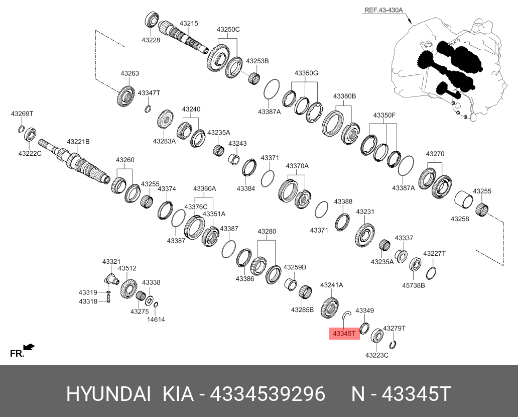 43345-39296 HYUNDAI KIA Стопорное кольцо кпп t=2.96