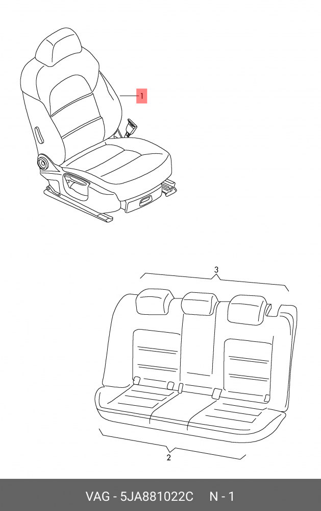 5JA881022C VAG Сиденье в сборе со спинкой и подголовником