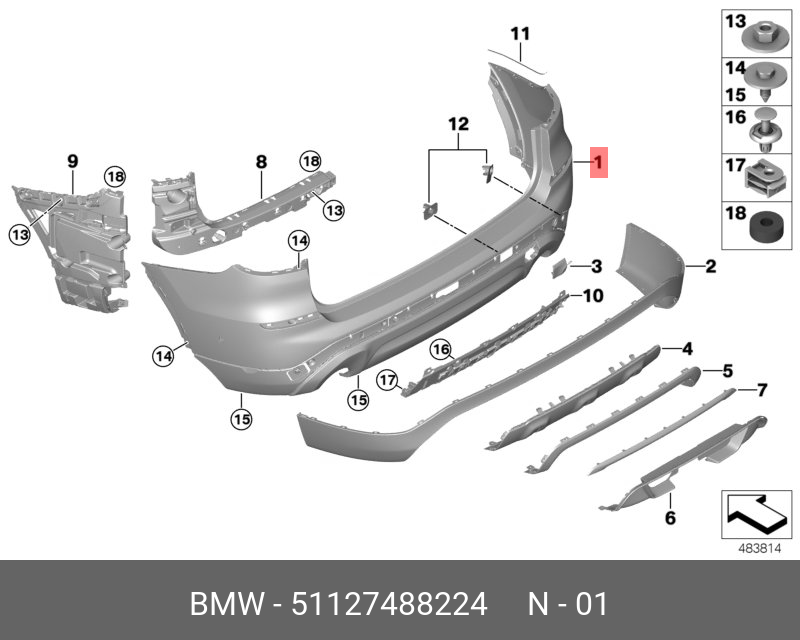 51127488224 BMW Облицовка заднего бампера,загрунтован.