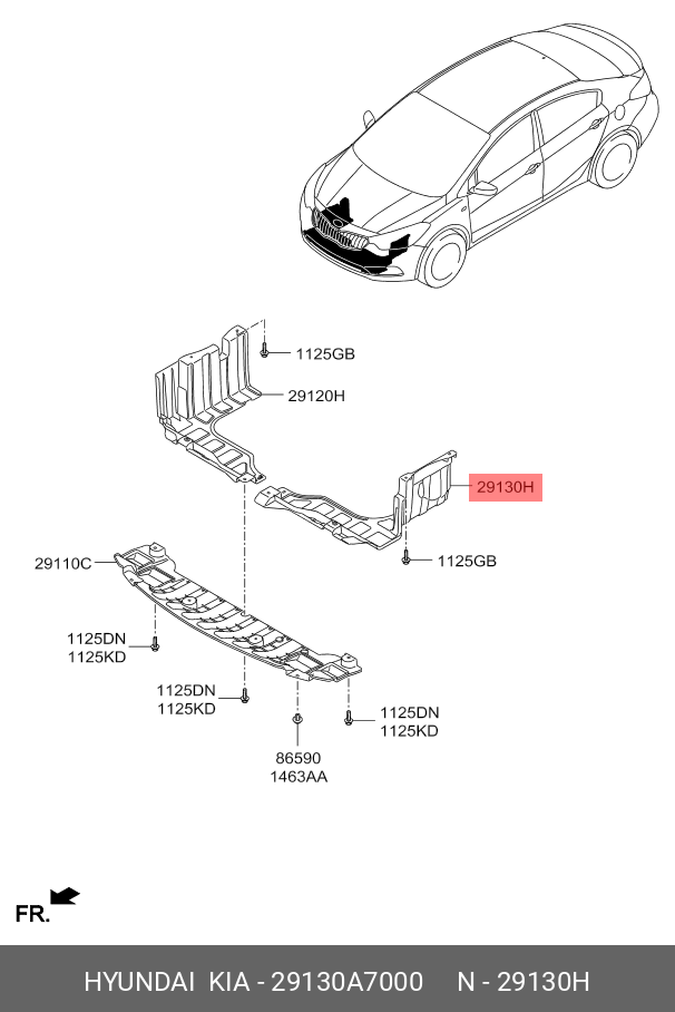 29130-A7000 HYUNDAI KIA Panel-under cover,lh