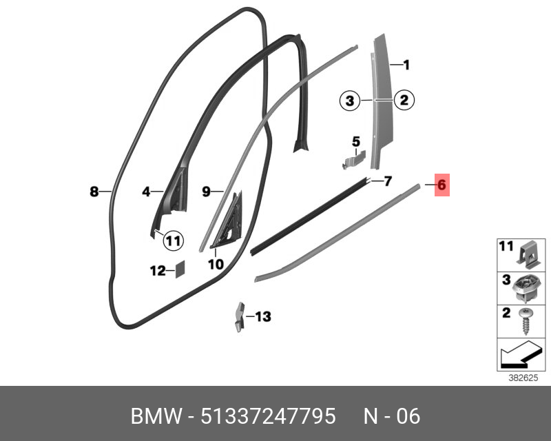 51337247795 BMW Молдинг шахты стекла Наруж двери Л Пд