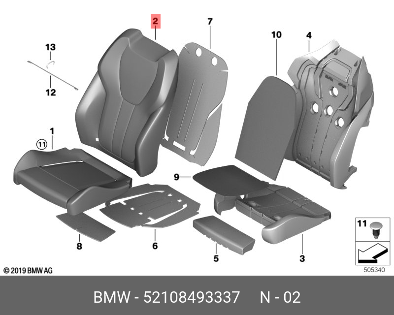 52108493337 BMW Обивка спинки спортивного сиденья кожа Л