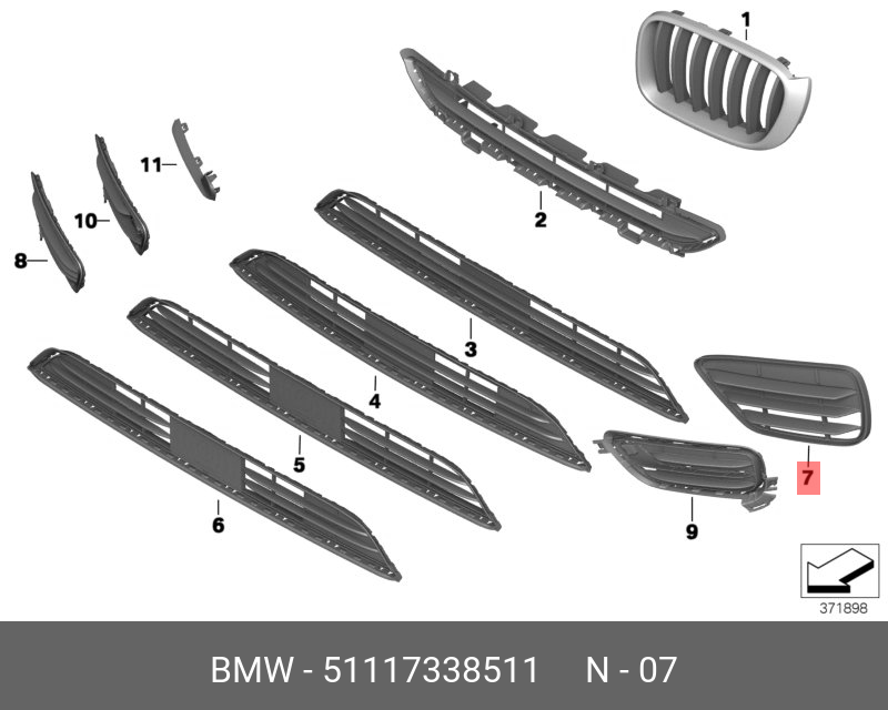 51117338511 BMW Решетка боковая закрытая Л