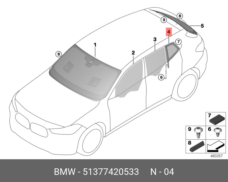 51377420533 BMW Неподвижное боковое стекло Л Зд