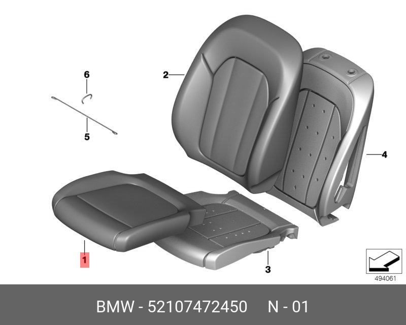 52107472450 BMW Обивка подушки базового сиденья кожа