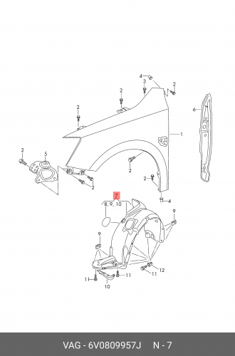 6V0809957J VAG Пластмассовый подкрылок