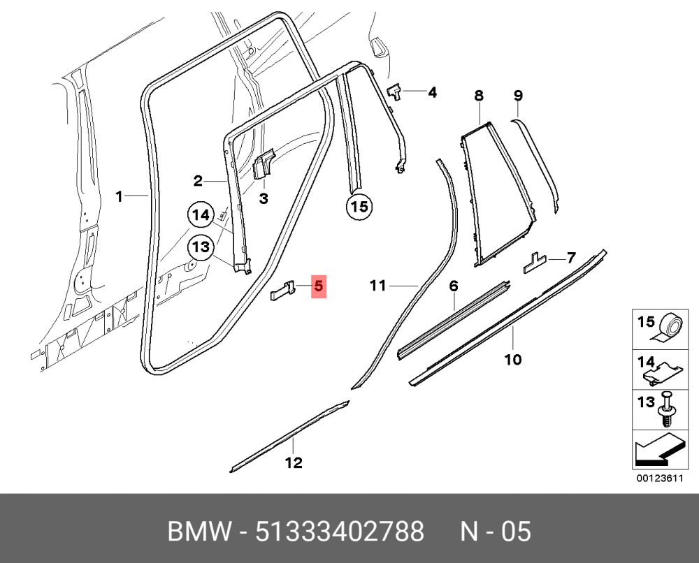 51333402788 BMW Уплотнитель центральной стойки П Нж