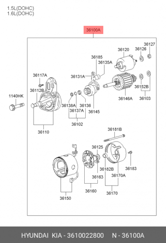 36100-22800 HYUNDAI KIA Стартер в сборе 0.9kw