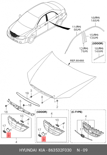 86353-2F030 HYUNDAI KIA Соединительная деталь решетки радиатора