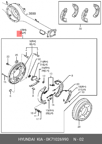 0K710-26990 HYUNDAI KIA Тормоз в сборе-задн.,лев.