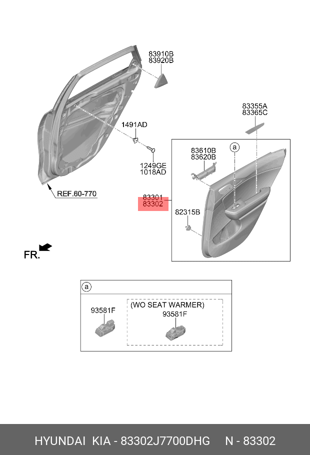 83302-J7700-DHG HYUNDAI KIA Panel compl-rear door trim,rh