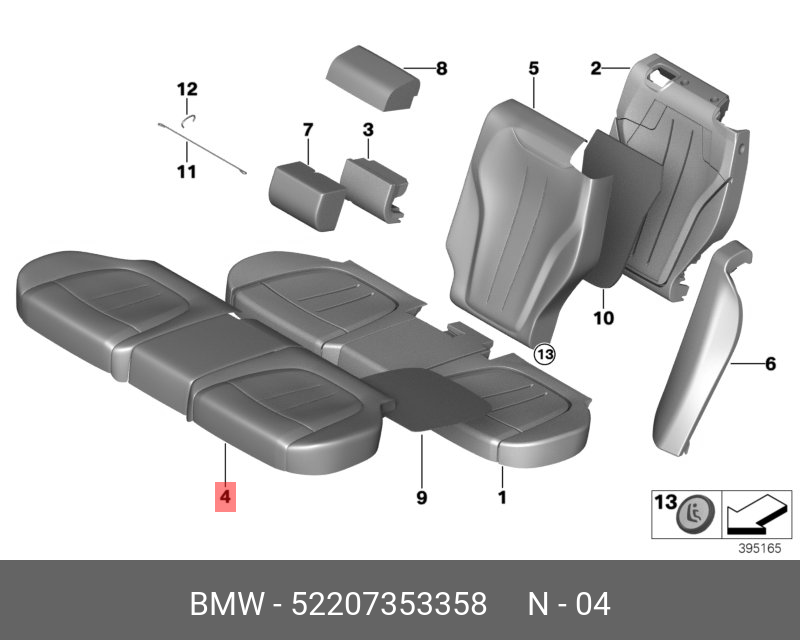52207353358 BMW Обивка подушки баз.сиденья климат-кожа