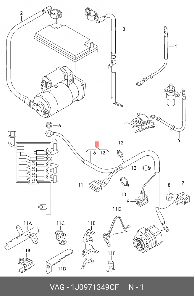 1J0971349CF VAG Жгут проводов генератора